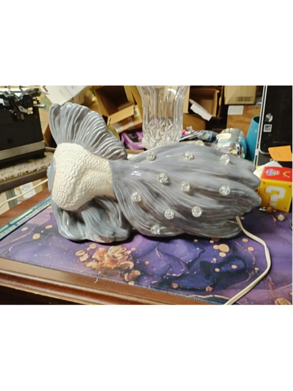 Vintage 1953 Brest MFG Co gray wave koi fish lamp Working